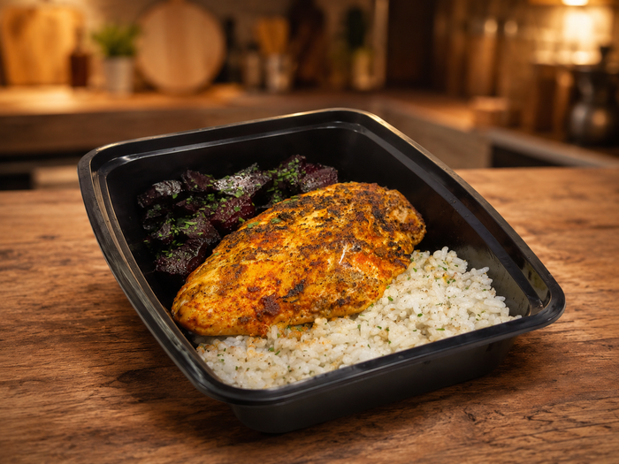 Grilled Lemon Chicken with Rice Pilaf and Roasted Beetroot