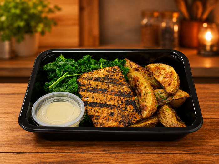 Za'atar Inspired Salmon with Potato Wedges and Kale