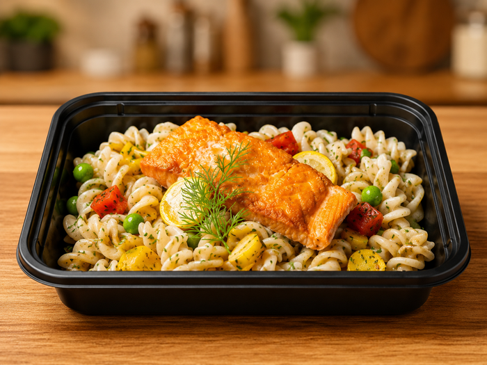 Salmon with Pasta Primavera