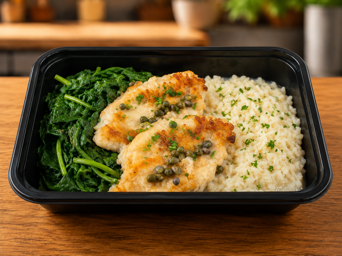 Chicken Piccata with Spinach Risotto