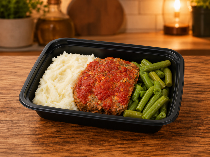 Meatloaf with Mashed Potato and Green Beans